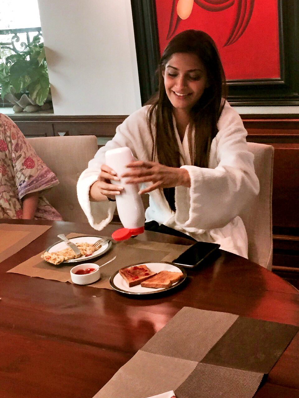 Sonam Kapoor in bathrobe