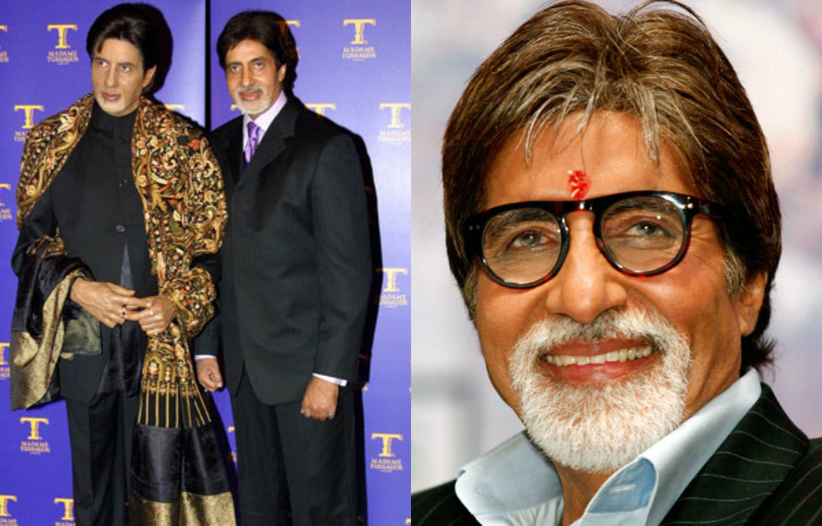 Amitabh Bachchan with his wax statue