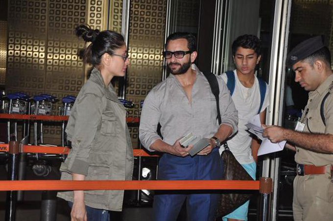 Saif Ali Khan, Kareena Kapoor Khan, Ibrahim Khan at the airport