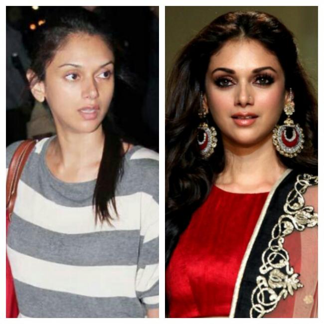 Aditi Rao Hyadri before and after make up.