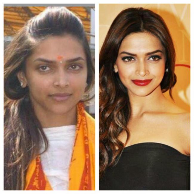 Deepika Padukone before and after make up.