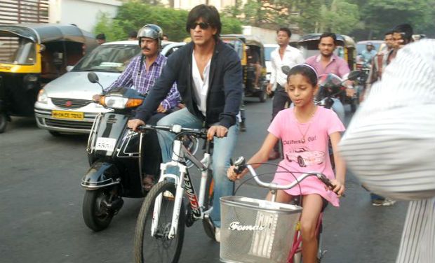 Shah Rukh Khan riding bicycle