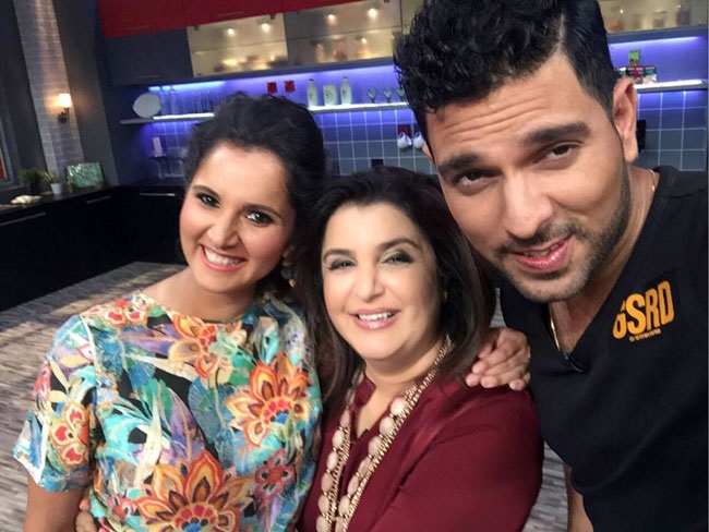 Sania Mirza and Farah Khan with Yuvraj Singh