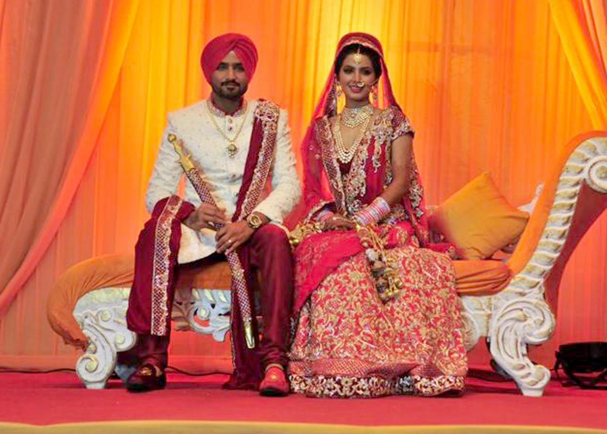 Harbhajan Singh and Geeta Basra on their wedding day.