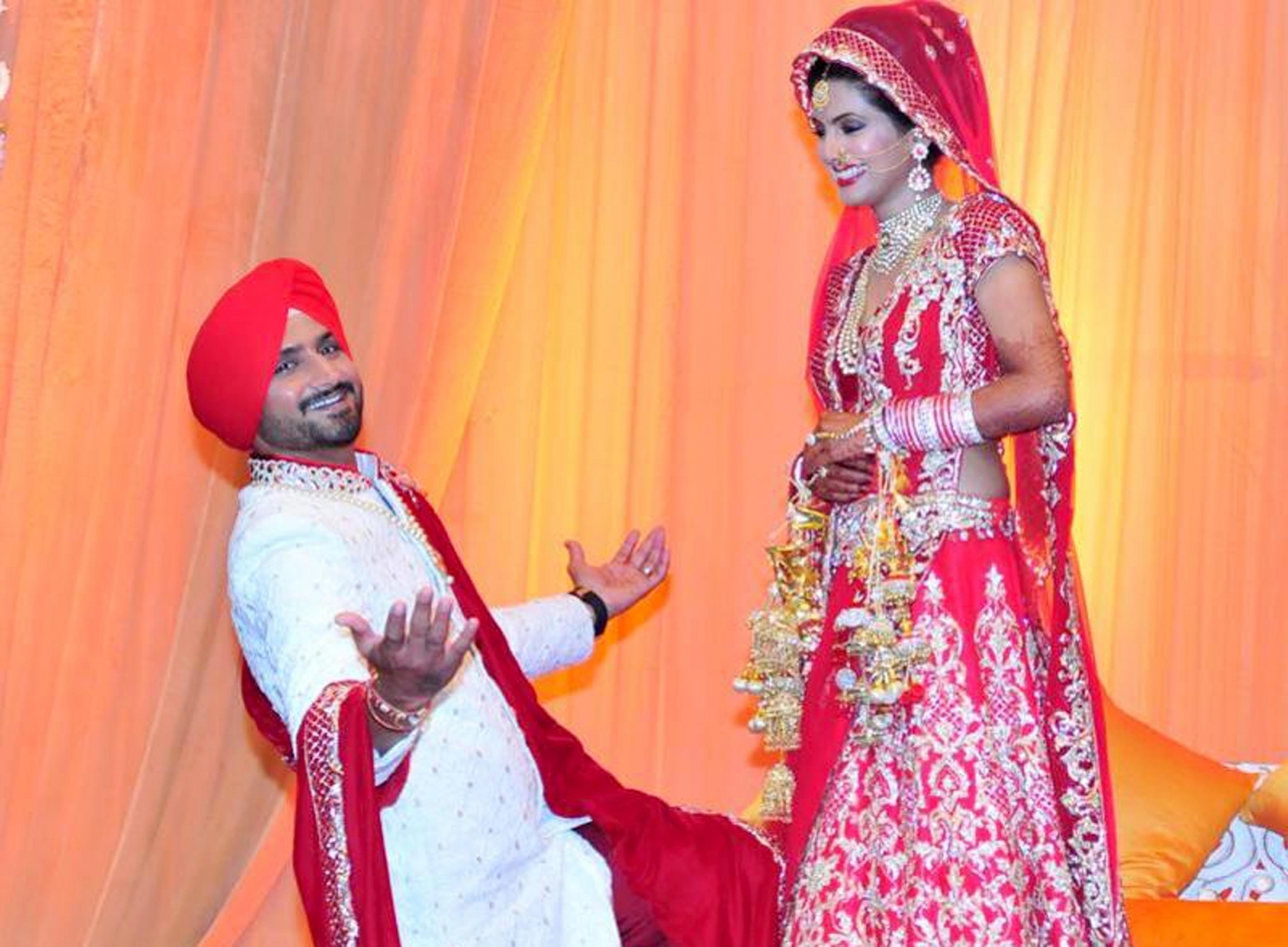 Harbhajan Singh and Geeta Basra on their wedding day.