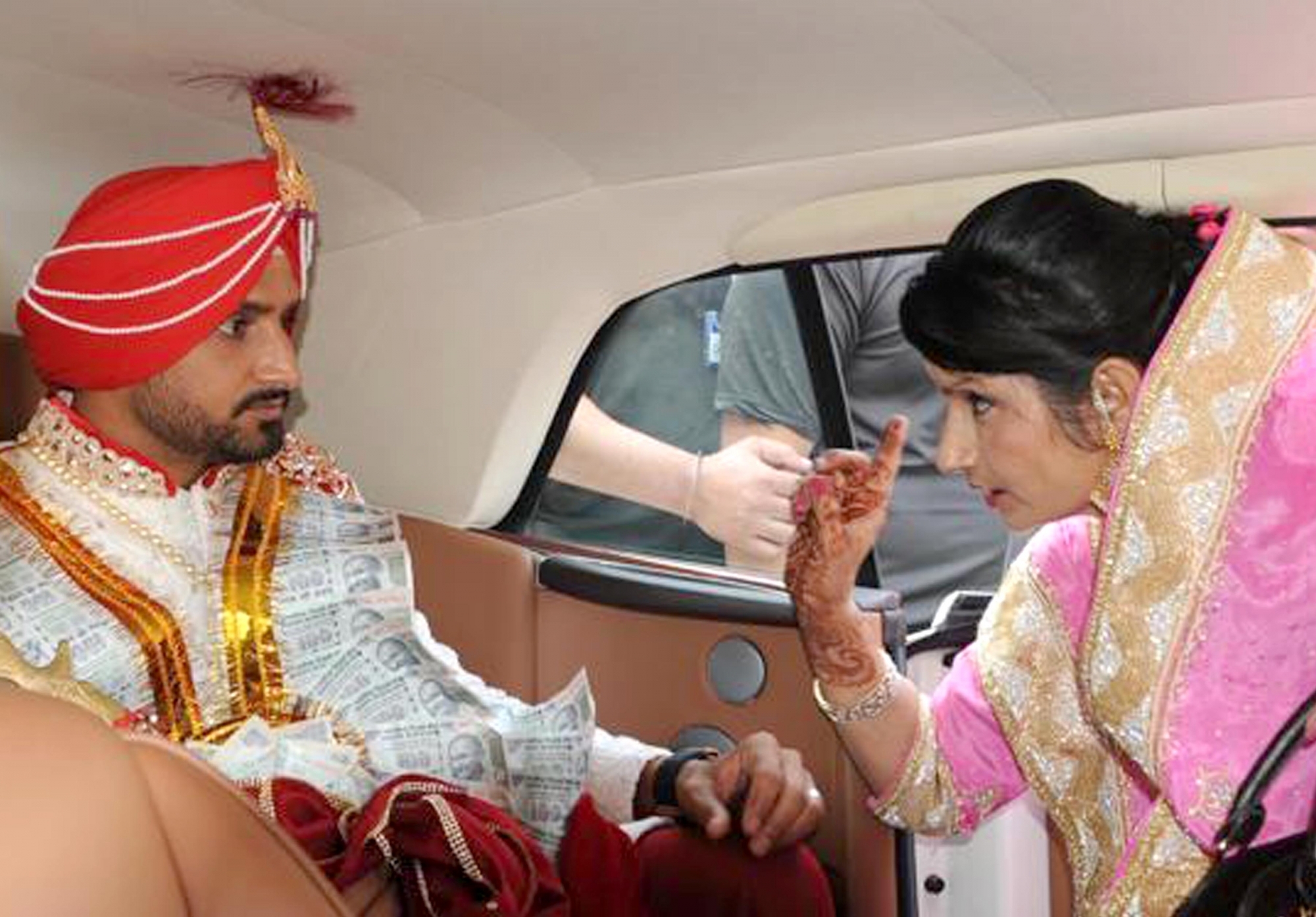 Harbhajan Singh and Geeta Basra on their wedding day.