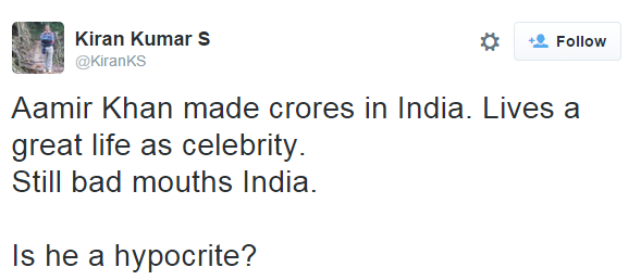 A Fan's negative remark on Aamir Khan's statement