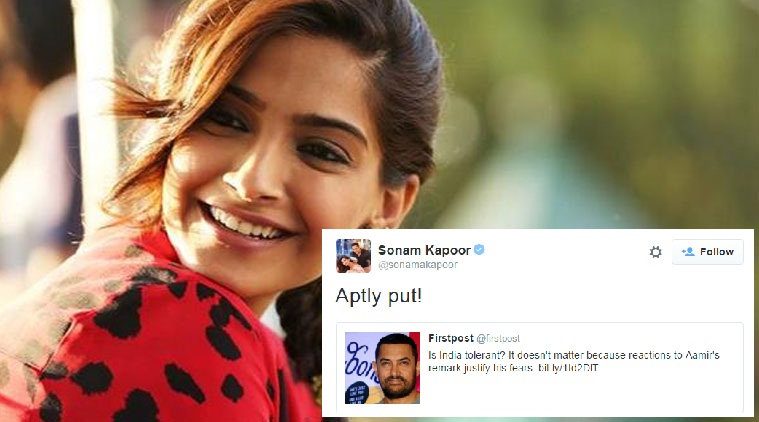 Sonam Kapoor responds to Aamir Khan's statement on Intolerance.