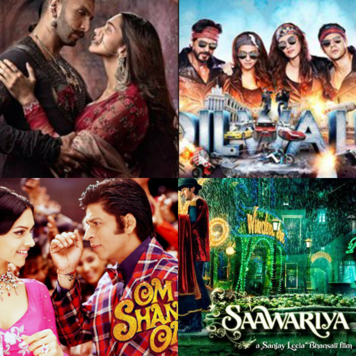 Posters from Sawariya, Om Shanti Om, Dilwale, Bajirao Mastani