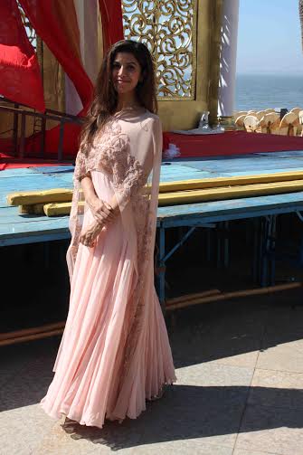 Nimrat Kaur in a peach gown