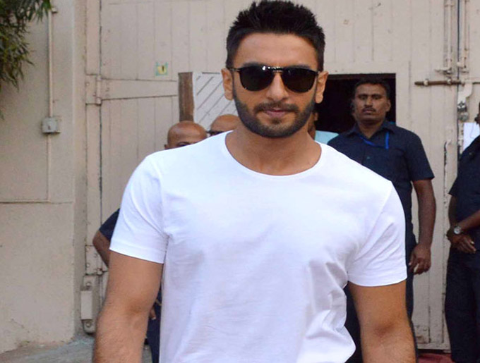 Ranveer Singh in white T shirt and Cream pants with sneakers at Mehboob Studio
