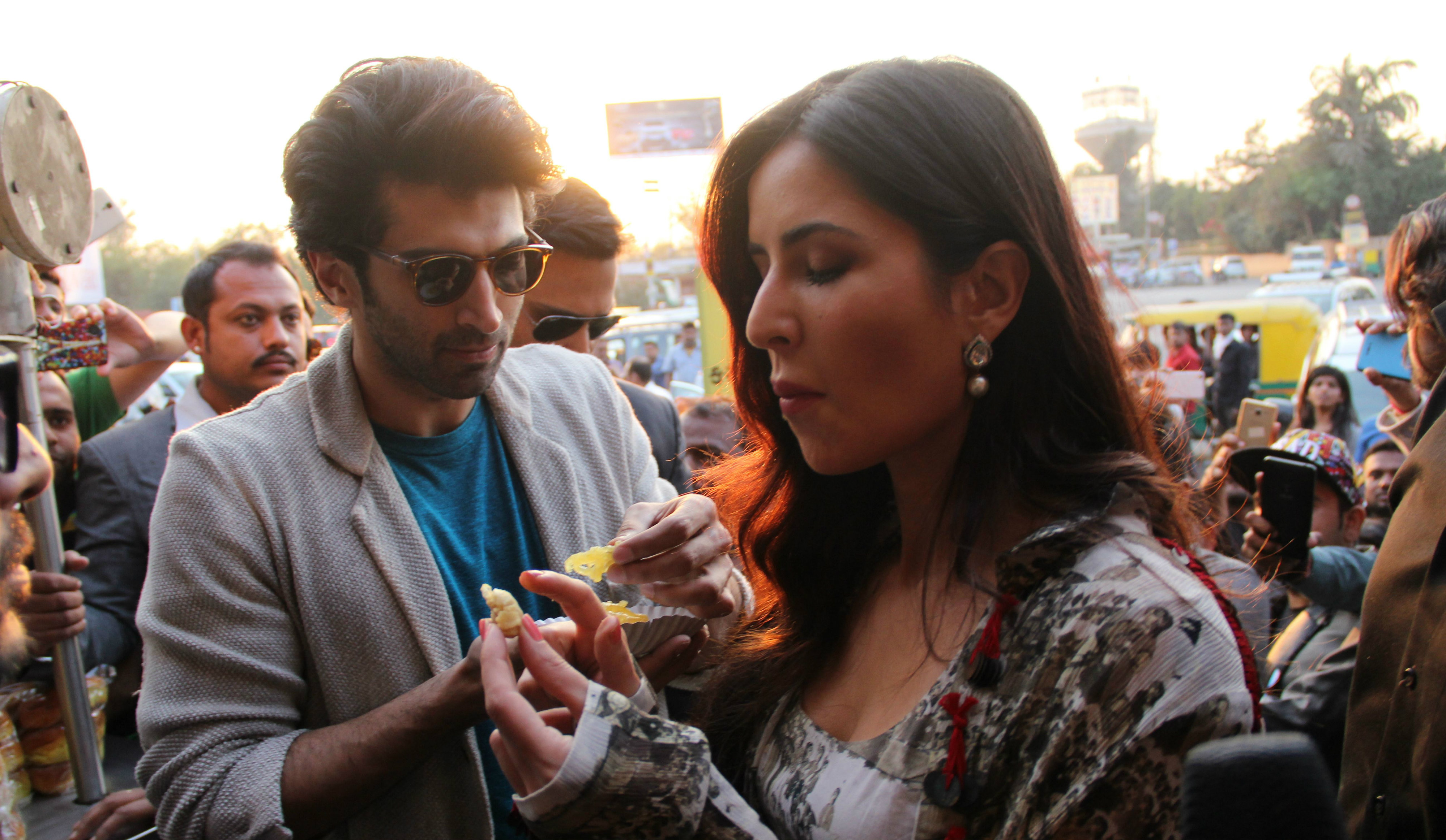 Aditya Roy Kapur and Katrina Kaif enjoying delicacy