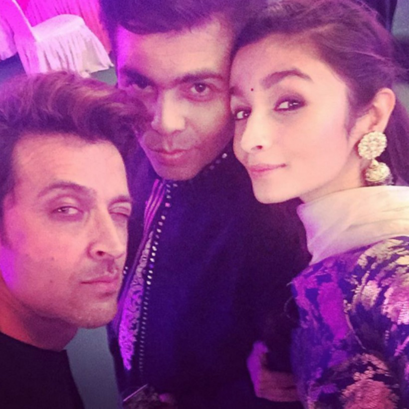 Hrithik Roshan with Alia Bhatt and Karan Johar
