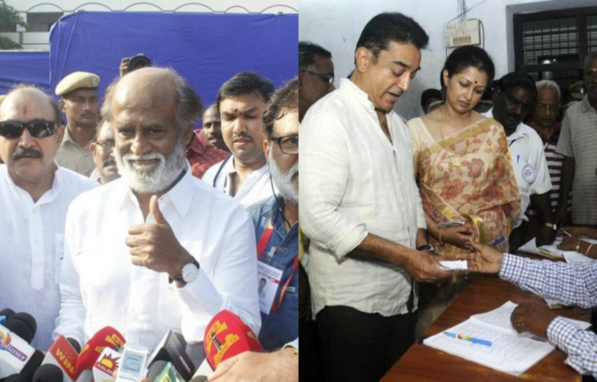 Rajinikanth and Kamal Haasan cast their vote