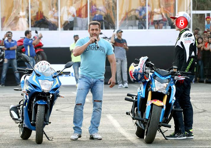 Salman Khan at a bike stunt event