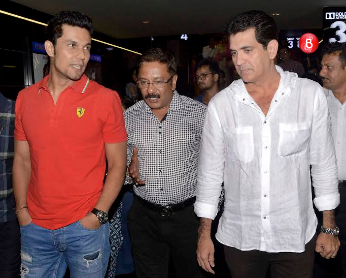 Randeep Hooda, Omung Kumar at a theatre to promote 'Sarbjit'