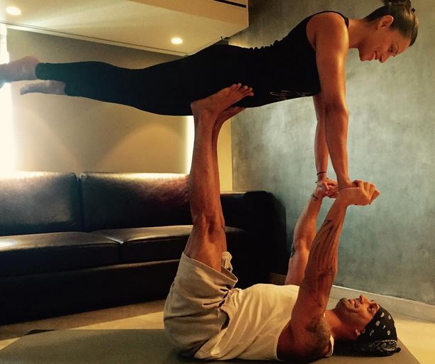 Bollywood actresses practicing yoga