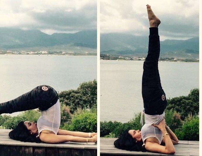 Bollywood actresses practicing yoga