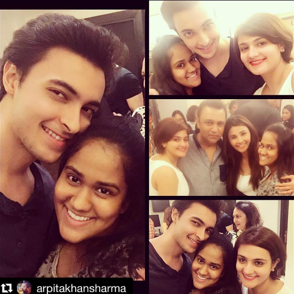 Iulia Vantur with Arpita Khan Sharma, Ayush Sharma, Shweta Rohira, Daisy Shah and Ashley Rebello