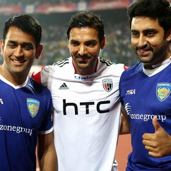 MS Dhoni with John Abraham and Abhishek Bachchan