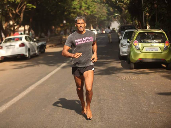 Milind Soman running barefoot
