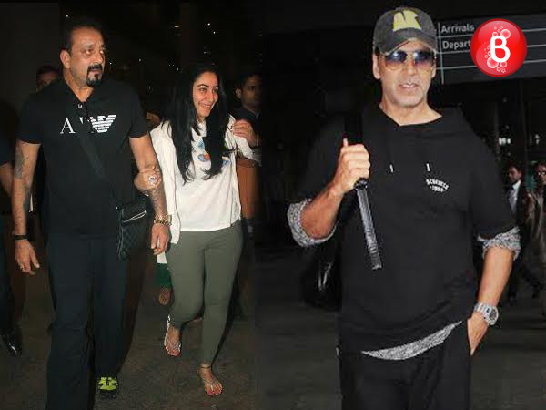 Sanjay Dutt, Maanayata Dutt and Akshay Kumar snapped at airport