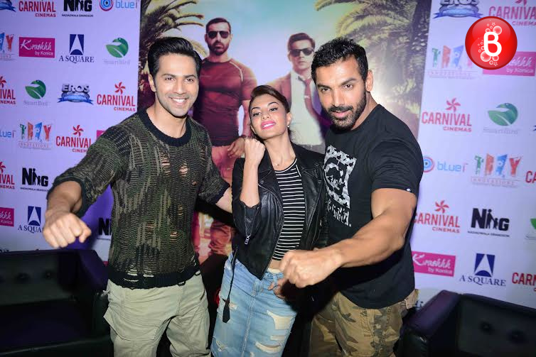 John Abraham, Varun Dhawan and Jacqueline Fernandez at 'Dishoom' movie promotions