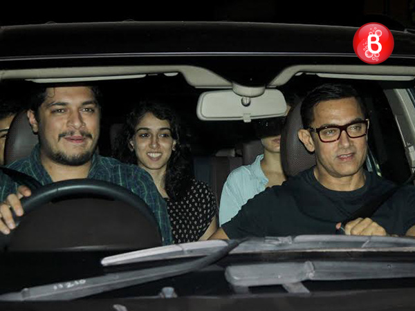 Aamir Khan, Junaid and Ira at 'Sultan' screening