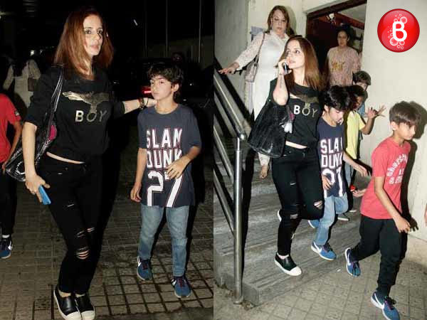 Sussanne Khan snapped with her kids at PVR Juhu