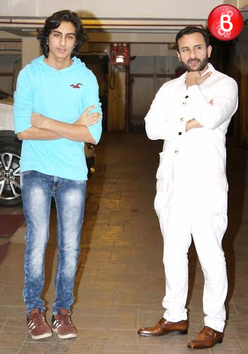 Saif Ali Khan at his birthday bash with Ibrahim Ali Khan