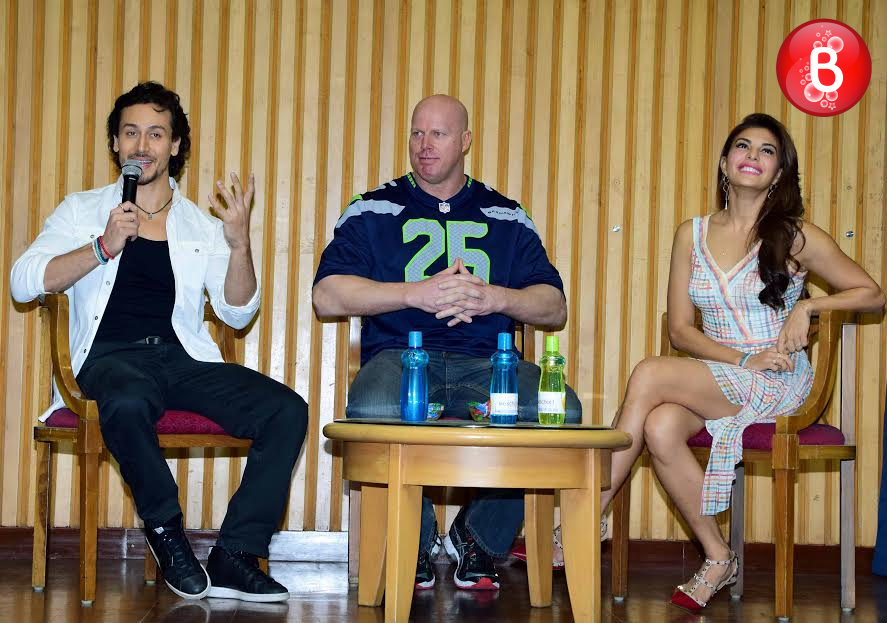 Tiger Shroff, Nathan Jones and Jacqueline Fernandez at promotions of 'A Flying Jatt'