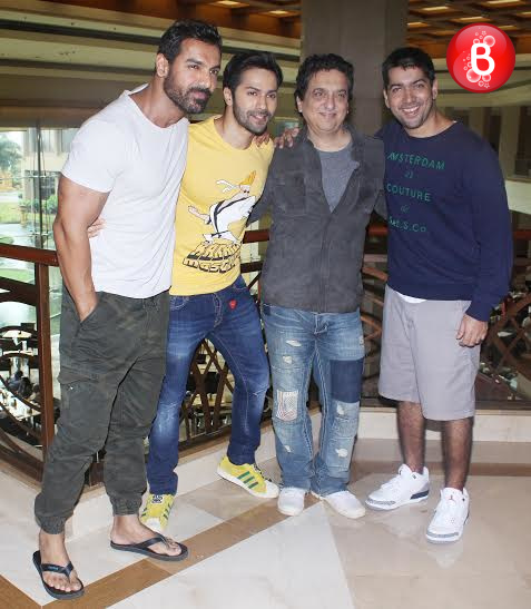 John Abraham, Varun Dhawan, Sajid Nadiadwala and Rohit Dhawan spotted enjoying at a suburban hotel