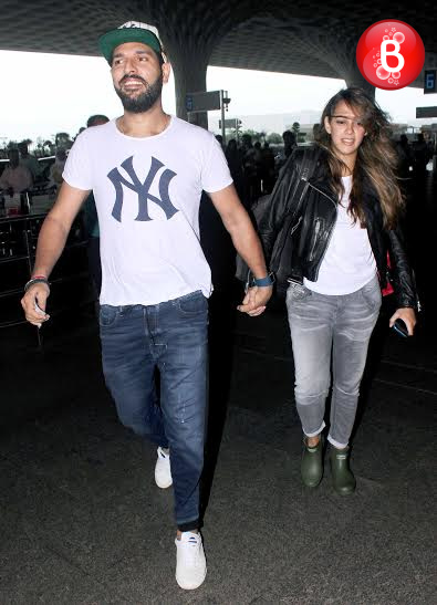 Yuvraj Singh and Hazel Keech snapped together at Mumbai airport