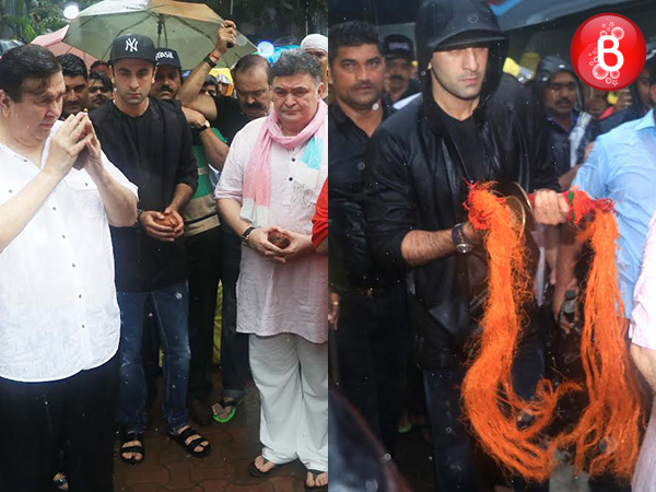 Randhir Kapoor, Rishi Kapoor and Ranbir Kapoor snapped while R K Studio's Ganpati Visarjan
