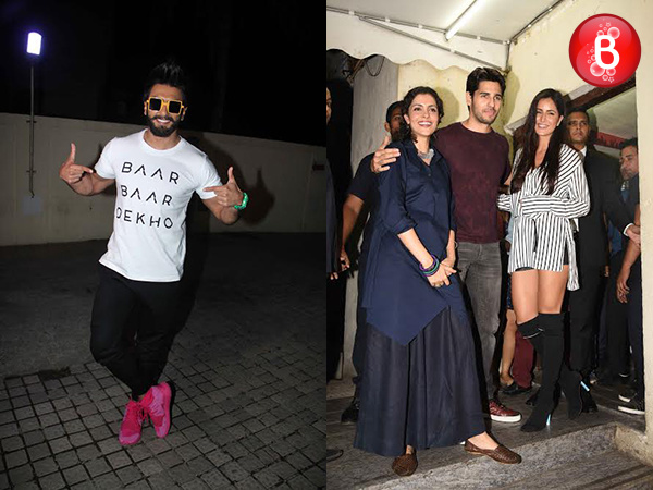 Ranveer Singh, Sidharth Malhotra and Katrina Kaif at 'Baar Baar Dekho' special screening