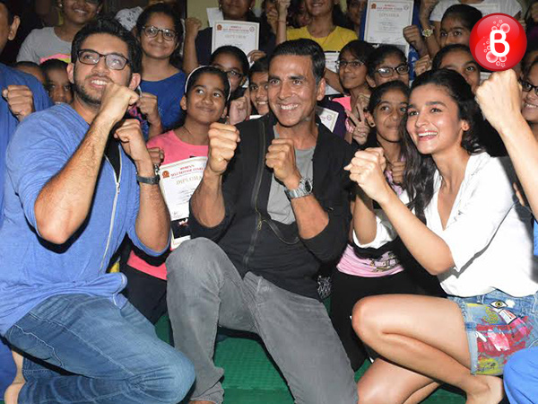 Akshay Kumar, Alia Bhatt and Aditya Thackeray at Women's Self Defence Centre
