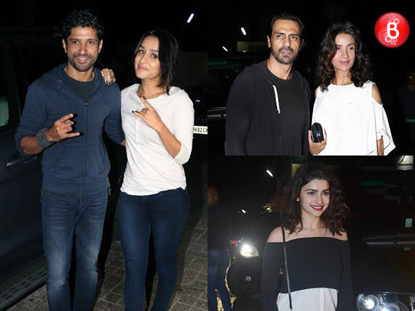 Farhan Akhtar, Shraddha Kapoor, Arjun Rampal and Prachi Desai attend the screening of 'Rock On 2' movie