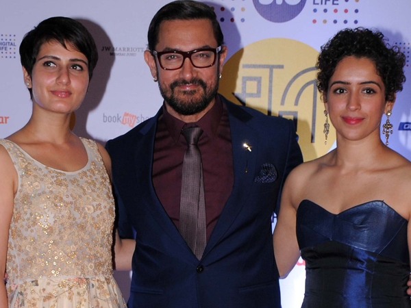 Aamr Khan with Dangal girls Fatima Sana Shaikh and Sanya Malhotra