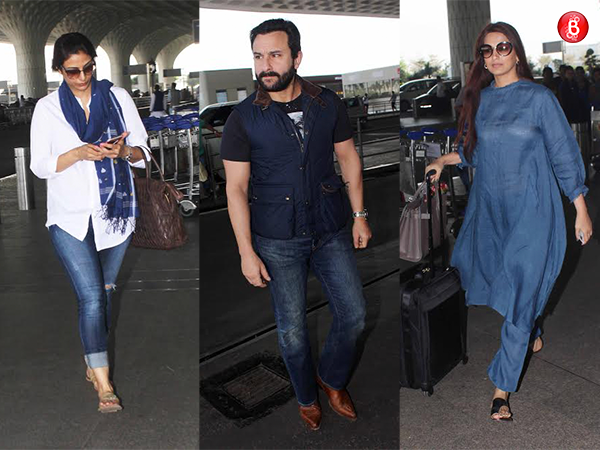 Saif Ali Khan, Sonali Bendre and Tabu are snapped leaving for Jodhpur at airport