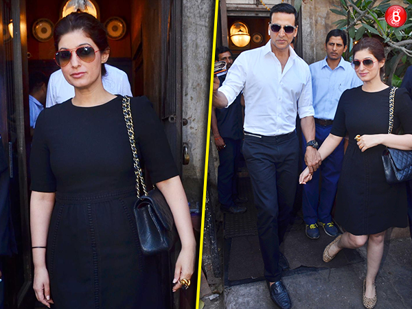 PICS: Akshay Kumar and Twinkle Khanna go stylish in monochrome for a lunch date