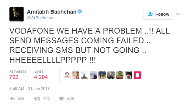amitabh bachchan complaint to vodafone