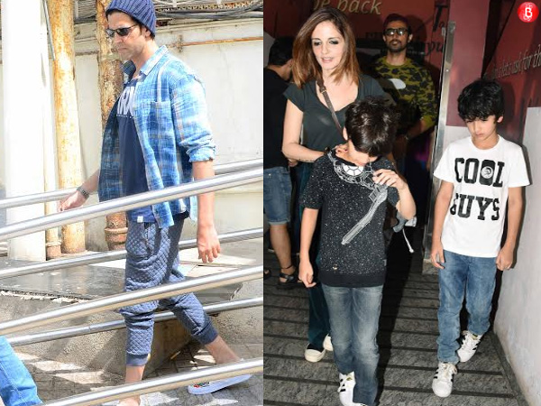 Hrithik Roshan, Sussanne Khan with kids PVR Juhu