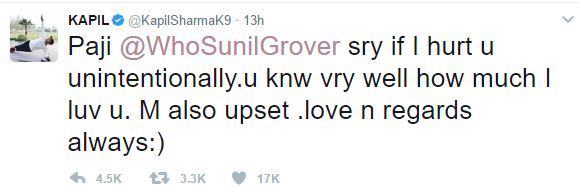Kapil Sharma apologises to Sunil Grover