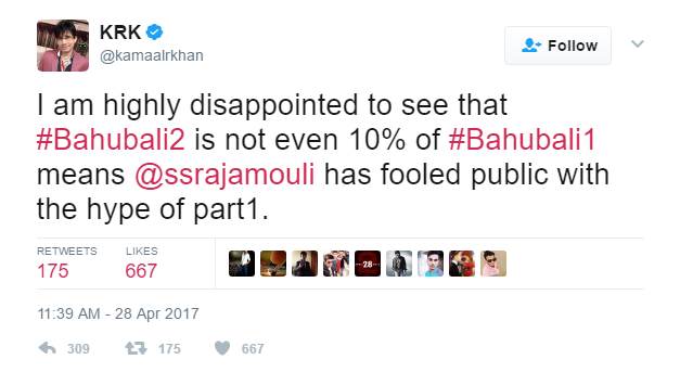 KRK reviews 'Baahubali 2'