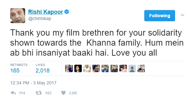 Rishi Kapoor on Twitter