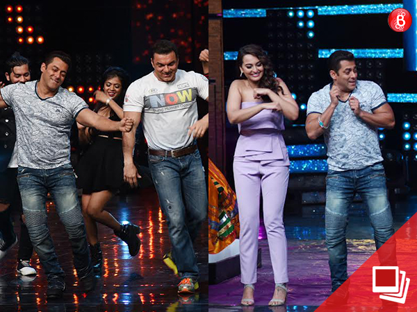 Salman Khan, Sonakshi Sinha and Sohail Khan on 'Nach Baliye 8' sets