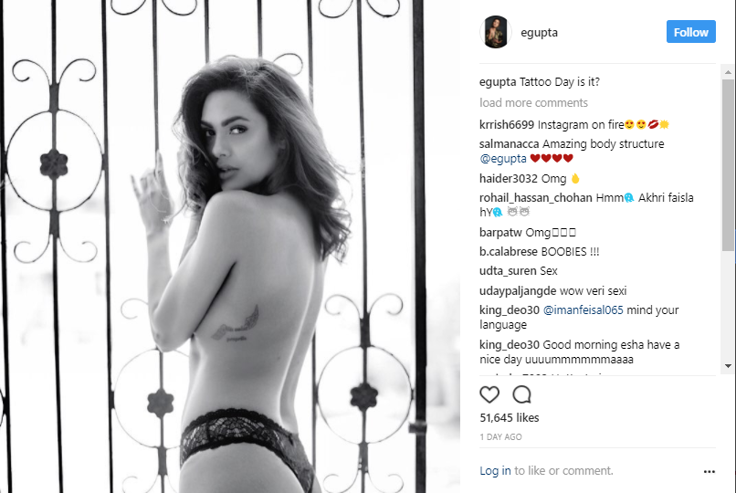 हद पर करन क मजबर हई य हरइन बरबर शयर कर रह ऐस फट   Actress Esha Gupta Flaunts Her Body Tattoo In A Topless Pic From Her Latest  Photo Shoot 