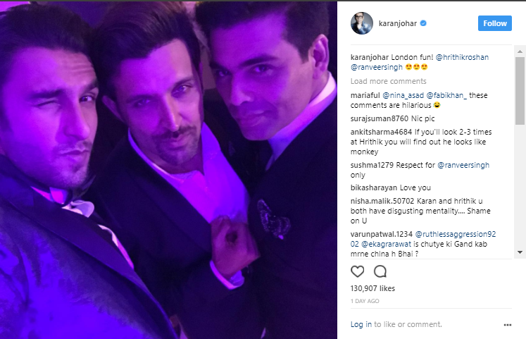 Ranveer Singh, Hrithik Roshan and Karan Johar