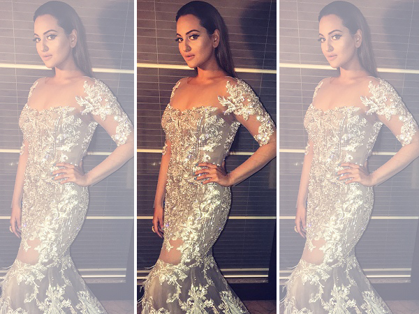Sonakshi Sinha wearing a sheer gown