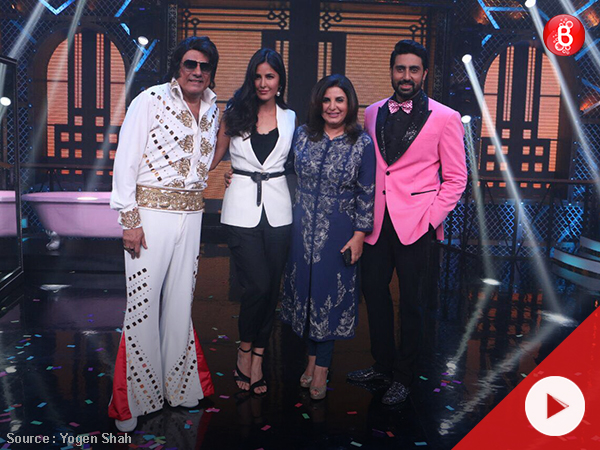 Abhishek Bachchan, Katrina Kaif, Boman Irani and Farah Khan on 'Lip Sing Battle' sets